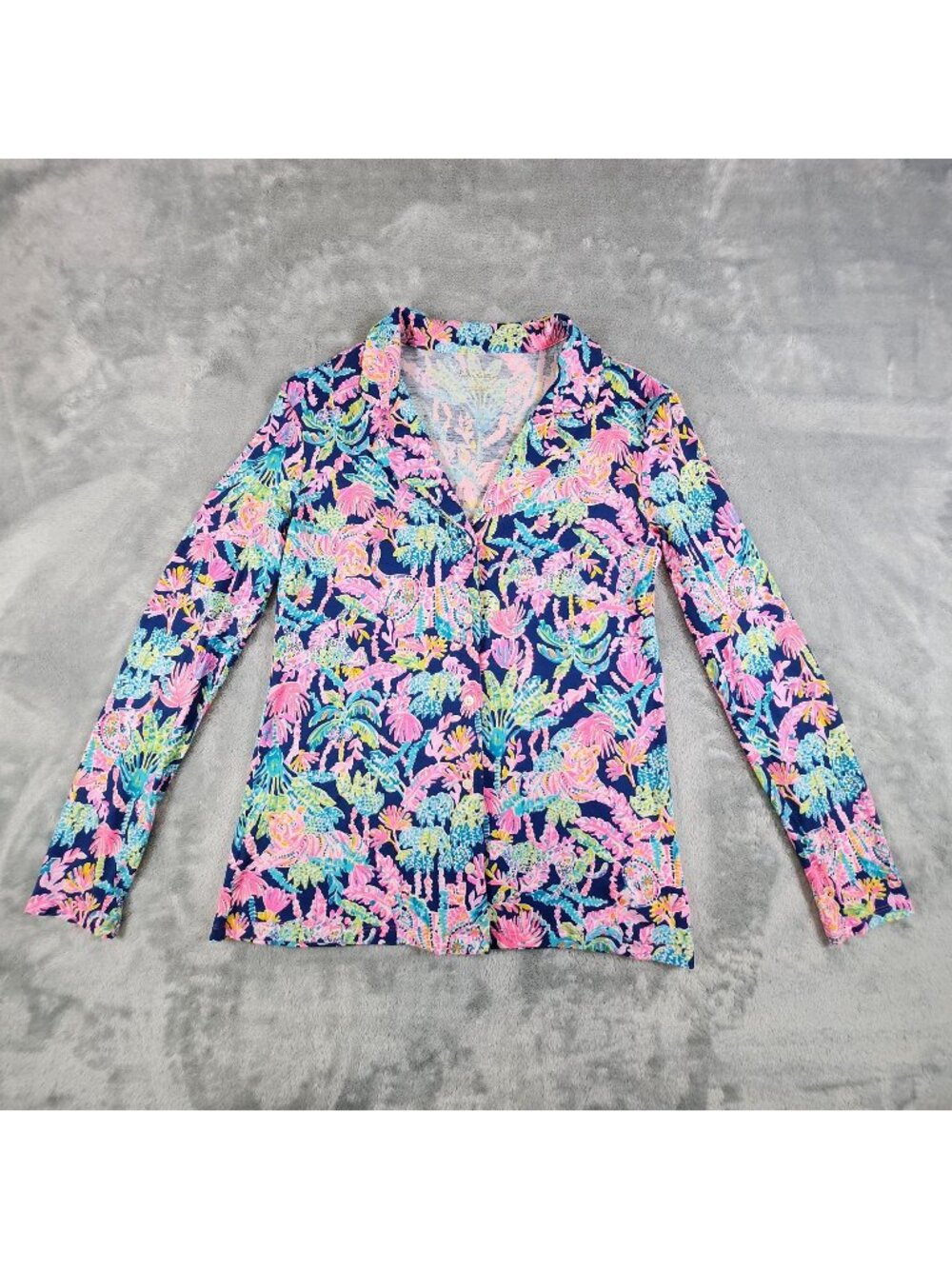 Lilly Pulitzer PJ Knit Top XS Pajama Jungle Tiger Artsy Whimsical Lounge Sleep